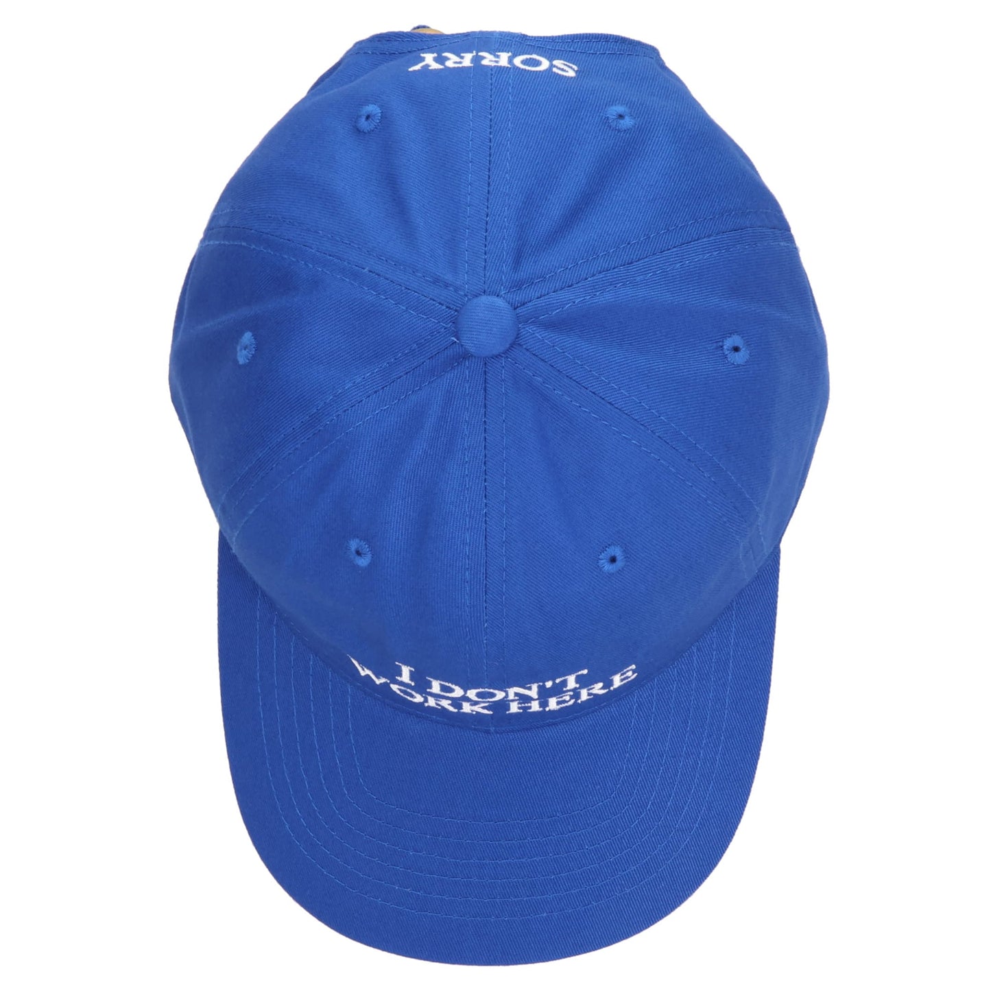 SORRY I DON'T WORK HERE HAT / ROYAL BLUE + WHITE EMBROIDERY