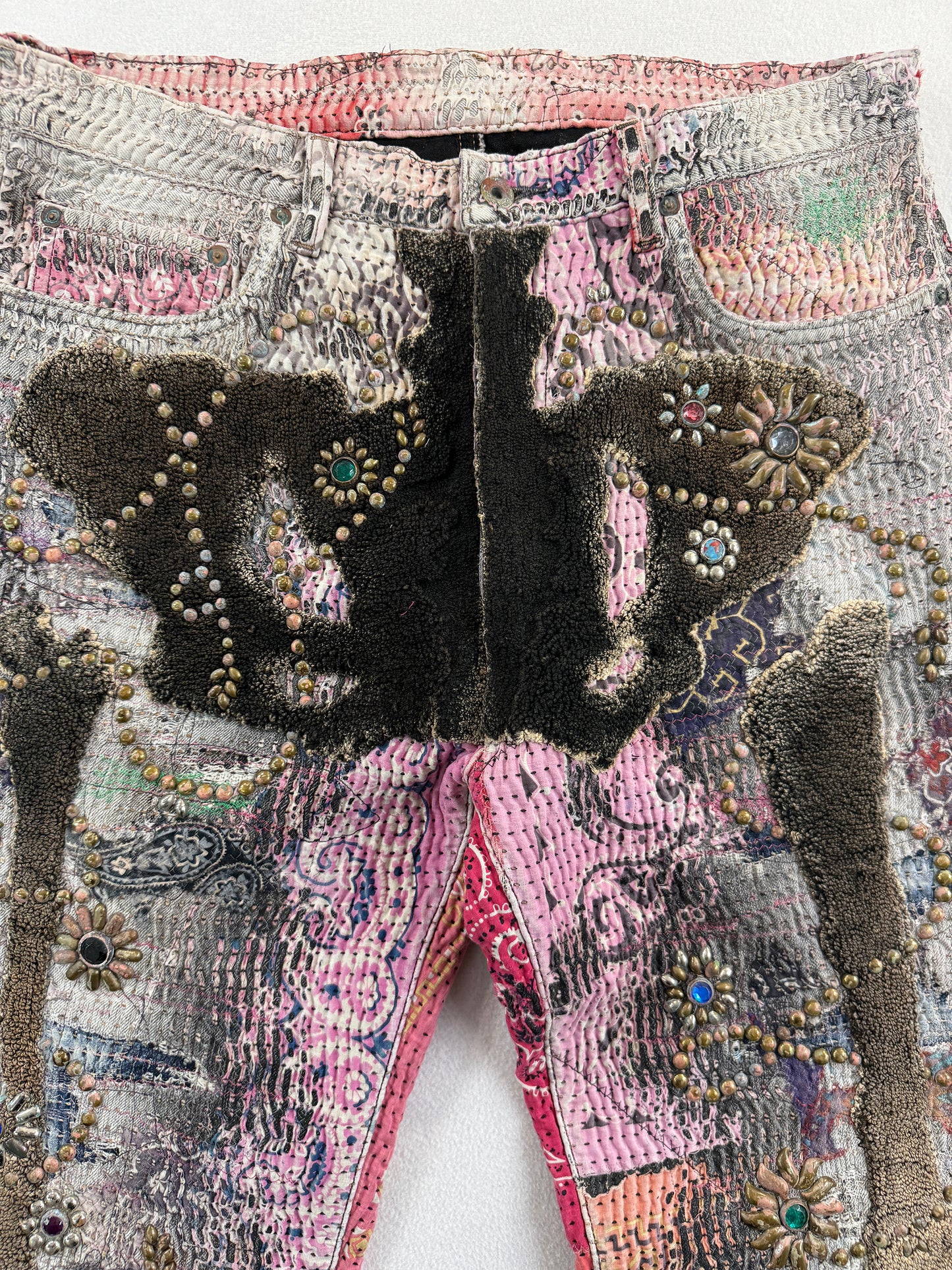 RULES BONE×FLOWER STUDS JEANS(DEATH&REBIRTH) / PINK