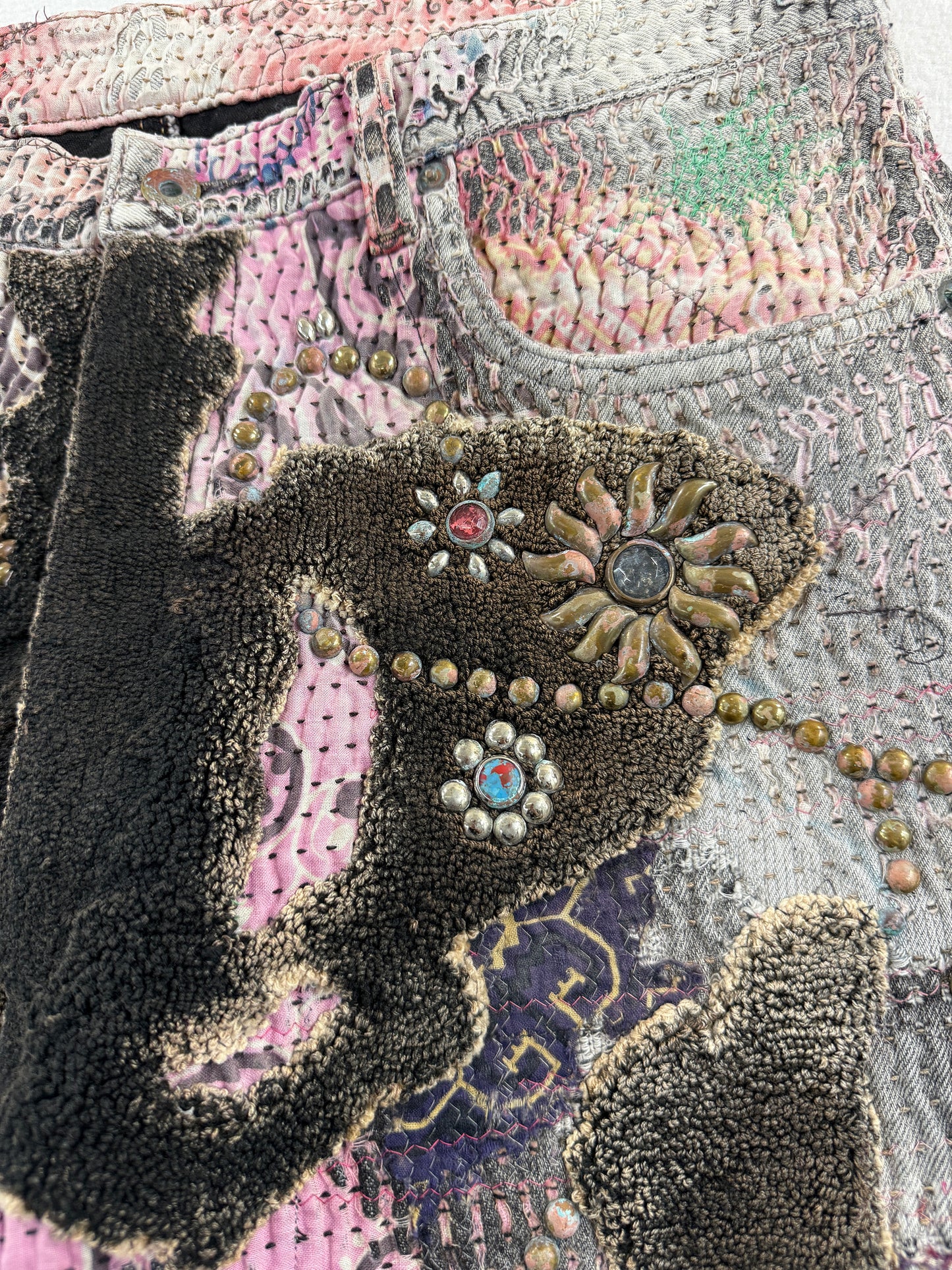 RULES BONE×FLOWER STUDS JEANS(DEATH&REBIRTH) / PINK