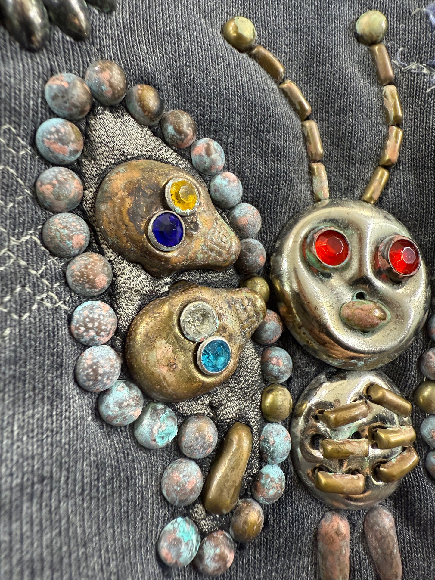 HARD DISTRESSED DEER LEATHER×STUDS HOODIE (HIPPIE FLOWER×BUTTERFLY) / PINK