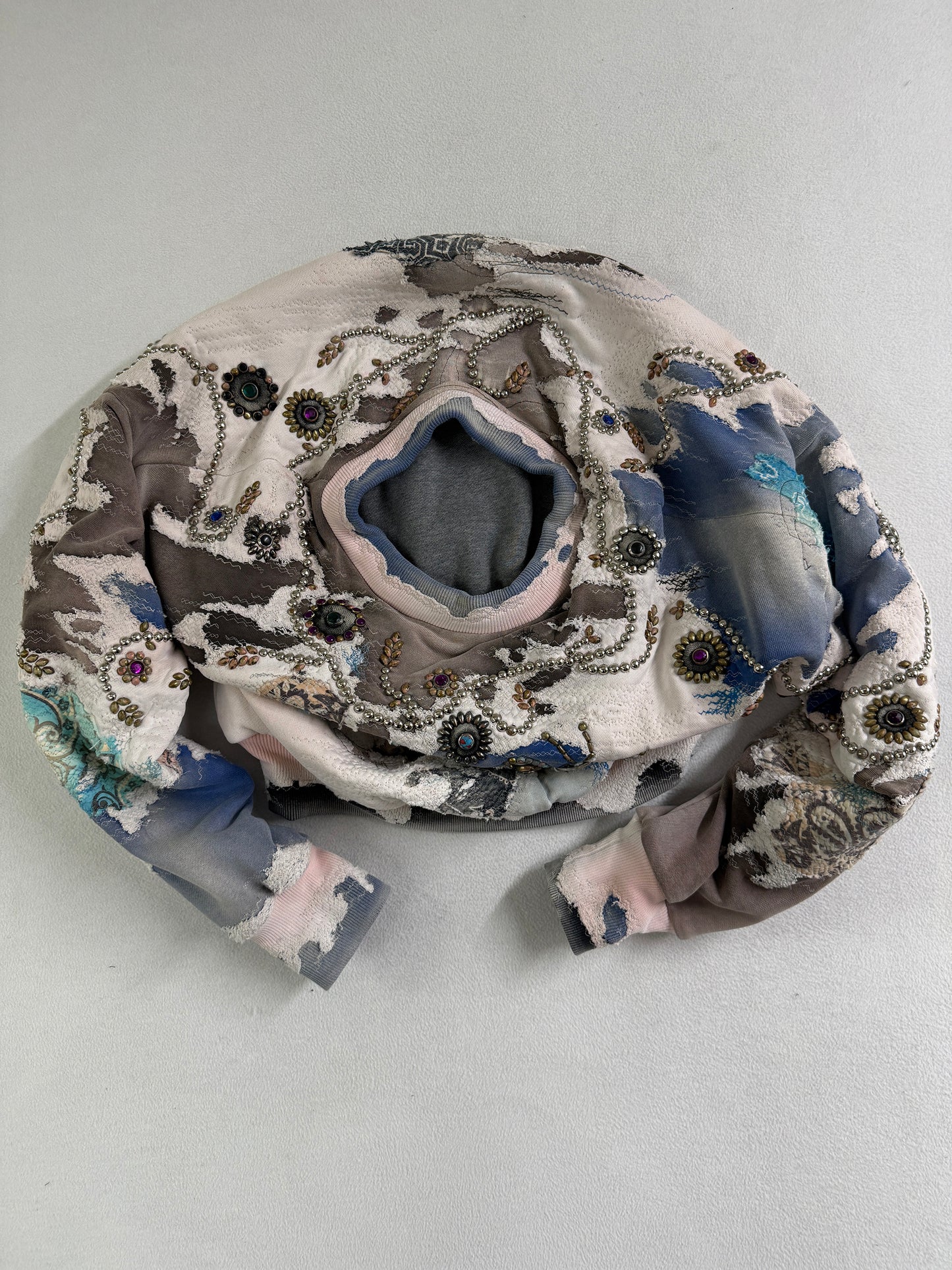 HARD DISTRESSED DEER LEATHER×STUDS HOODIE (HIPPIE FLOWER×BUTTERFLY) / PINK