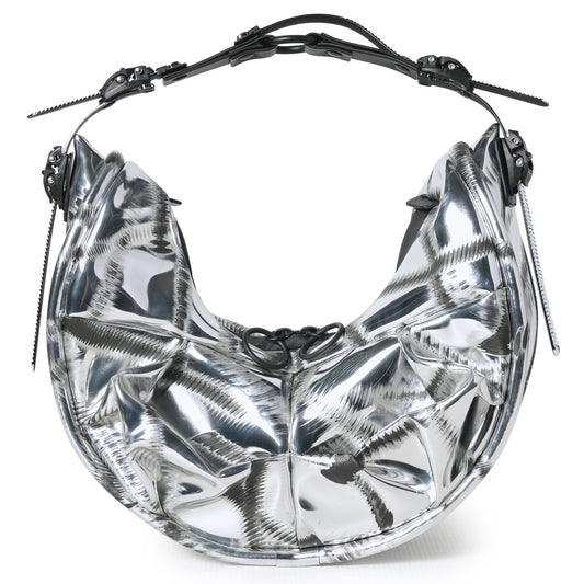OBJECT HM02_SMALL HALF MOON BAG / DISTRESSED SILVER BLACK MATT
