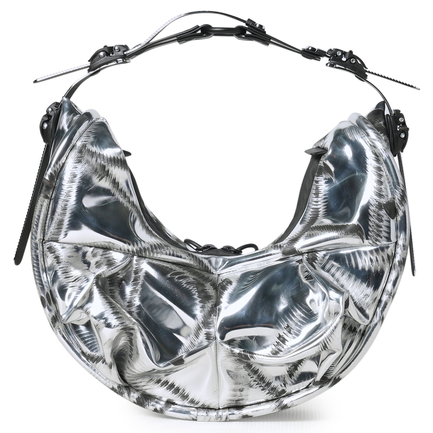 OBJECT HM02_SMALL HALF MOON BAG / DISTRESSED SILVER BLACK MATT