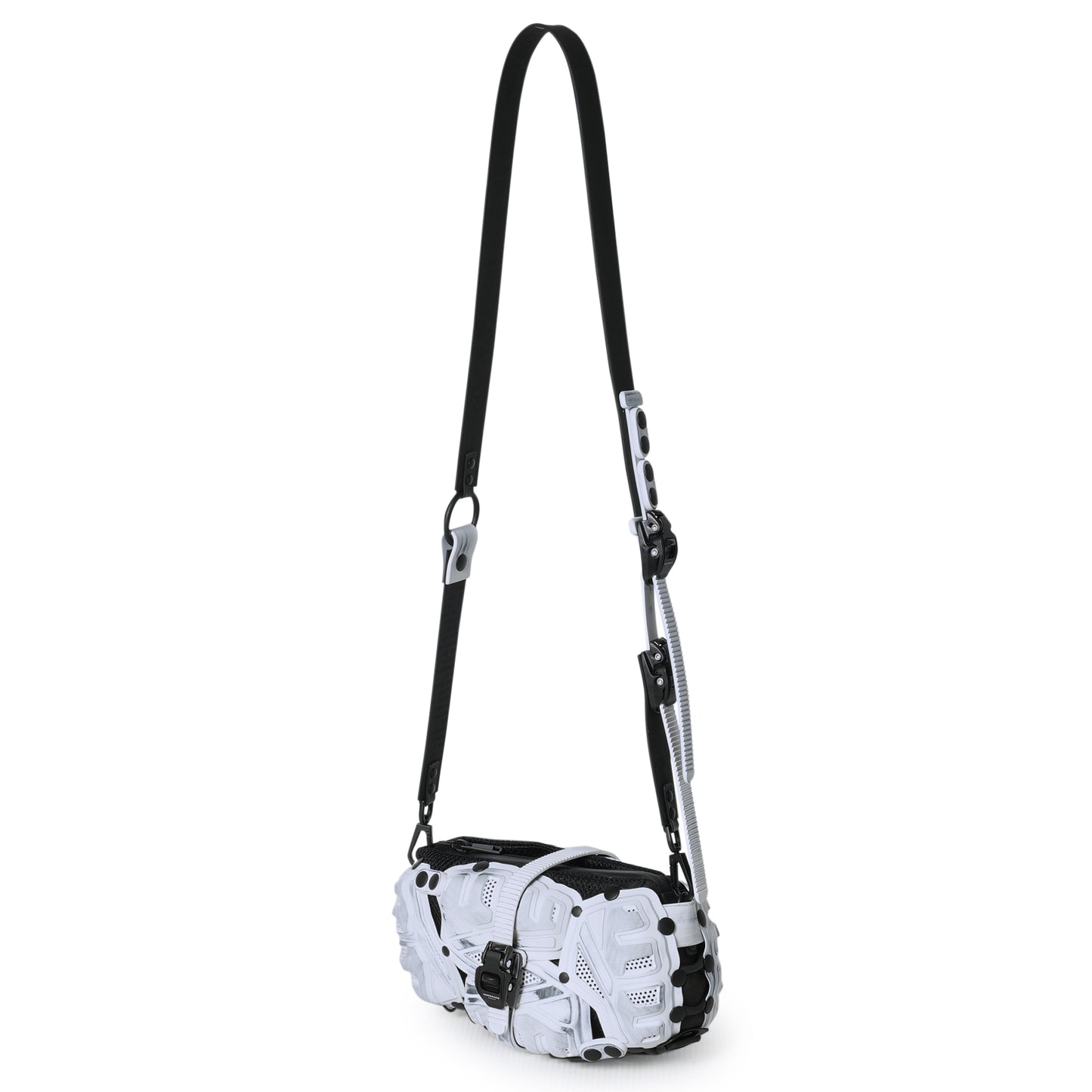OBJECT I67_CROSS BODY BAG / DISTRESSED WHITE-BLACK MATT