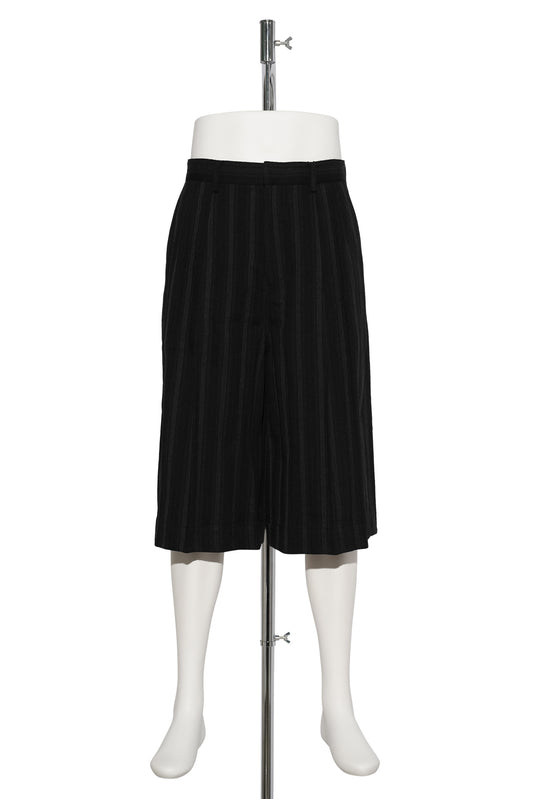 BLENDED WOOL WIDE SHORTS / BLACK