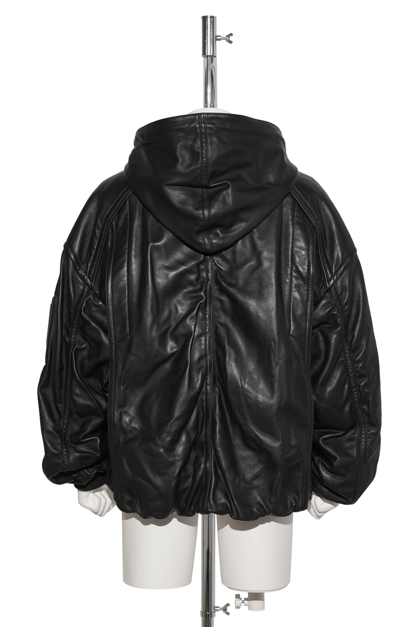 HOODED ZIP-UP LEATHER JUMPER / BLACK
