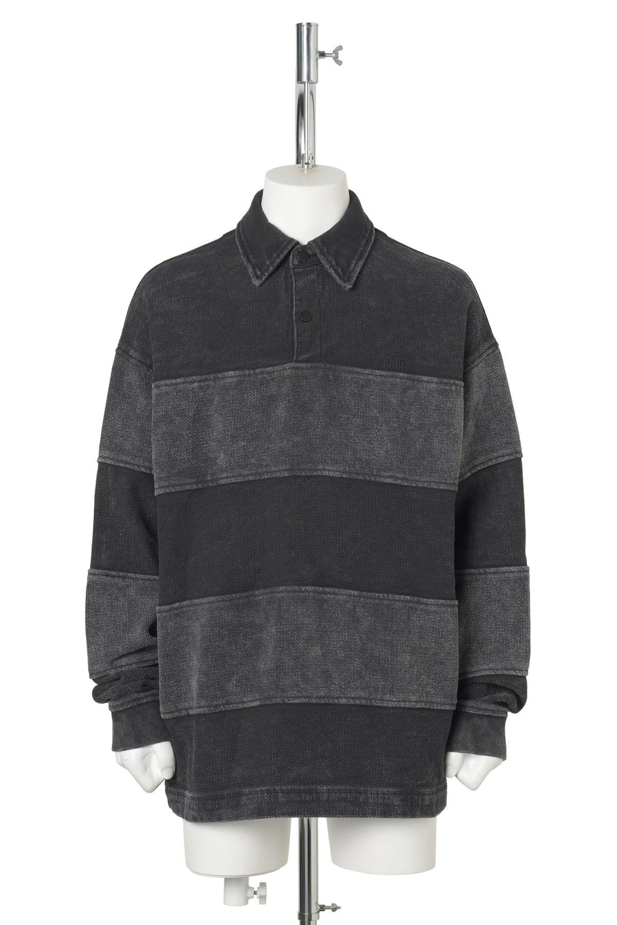 DENIM POLO STRIPE LONG SLEEVE / BLACK