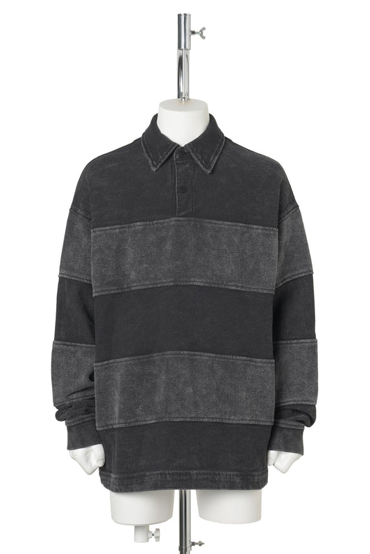 DENIM POLO STRIPE LONG SLEEVE / BLACK