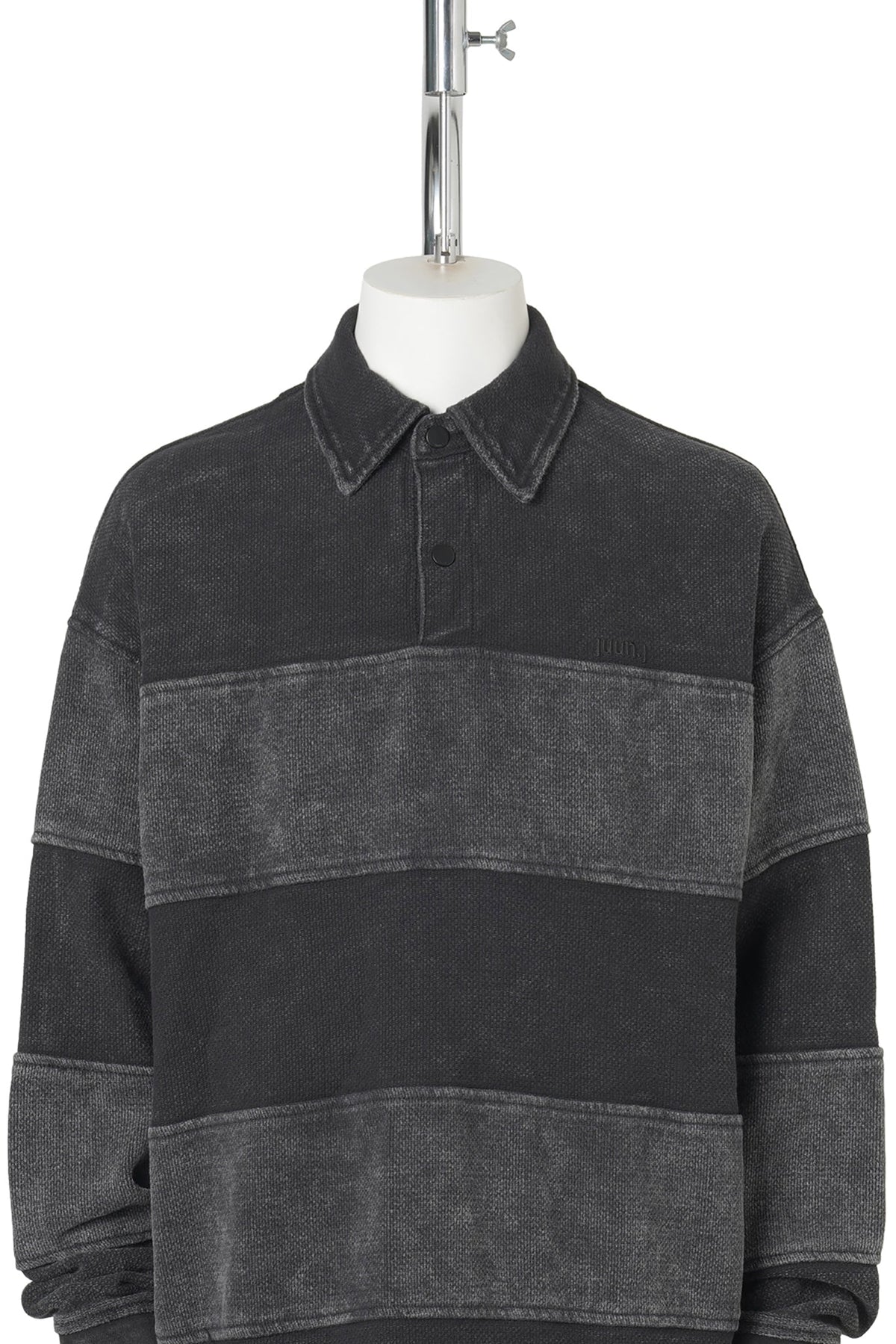 DENIM POLO STRIPE LONG SLEEVE / BLACK