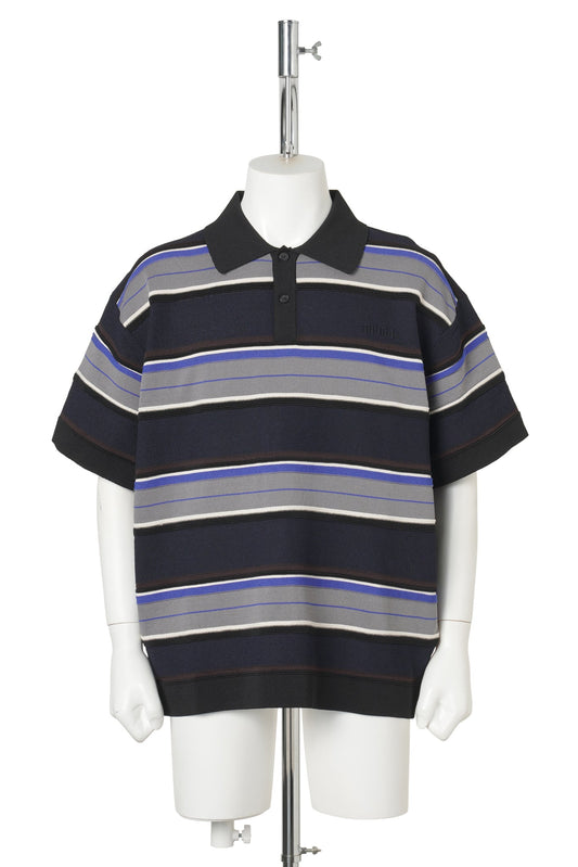 SHORT‑SLEEVE COLOR‑BLOCK STRIPE PULLOVER SWEATER / BLUE