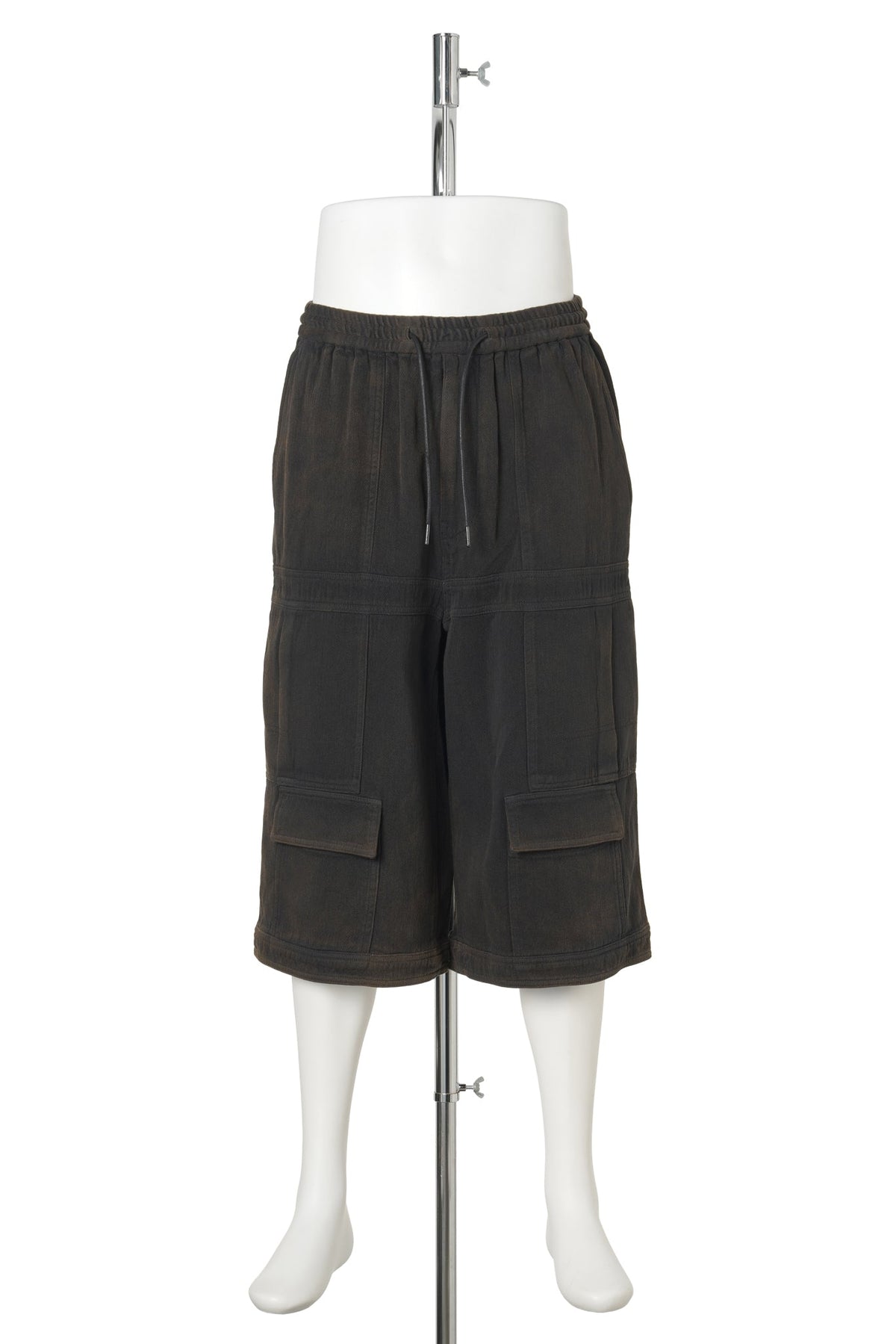 [WIDE] RUSTIC DENIM DOUBLE‑POCKET SHORTS / BLACK