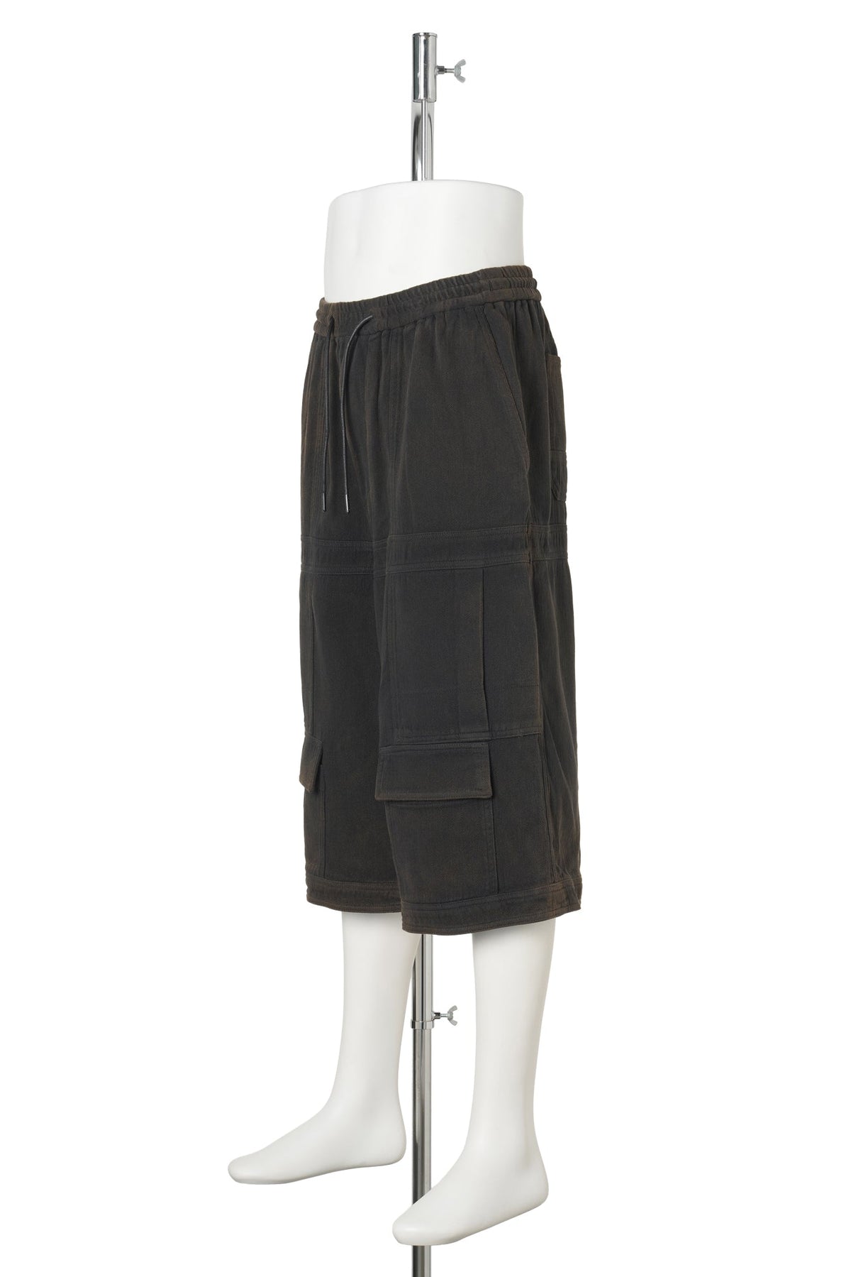 [WIDE] RUSTIC DENIM DOUBLE‑POCKET SHORTS / BLACK
