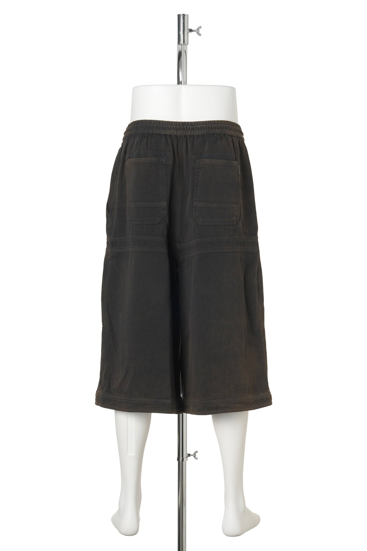 [WIDE] RUSTIC DENIM DOUBLE‑POCKET SHORTS / BLACK