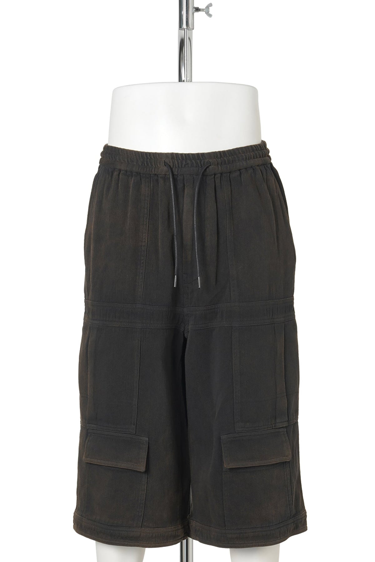 [WIDE] RUSTIC DENIM DOUBLE‑POCKET SHORTS / BLACK