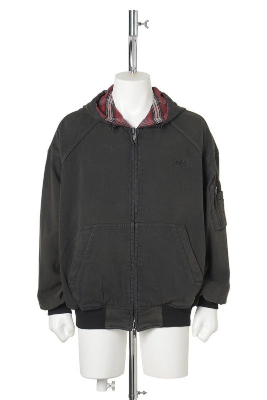 CHECK REVERSIBLE HOODIE JUMPER / BLACK