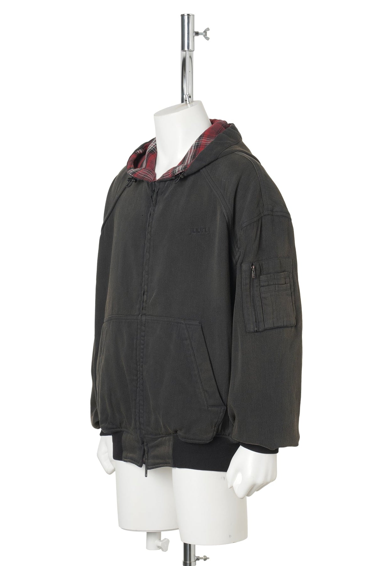 CHECK REVERSIBLE HOODIE JUMPER / BLACK