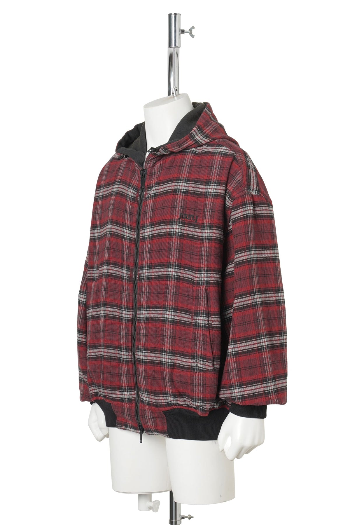CHECK REVERSIBLE HOODIE JUMPER / BLACK
