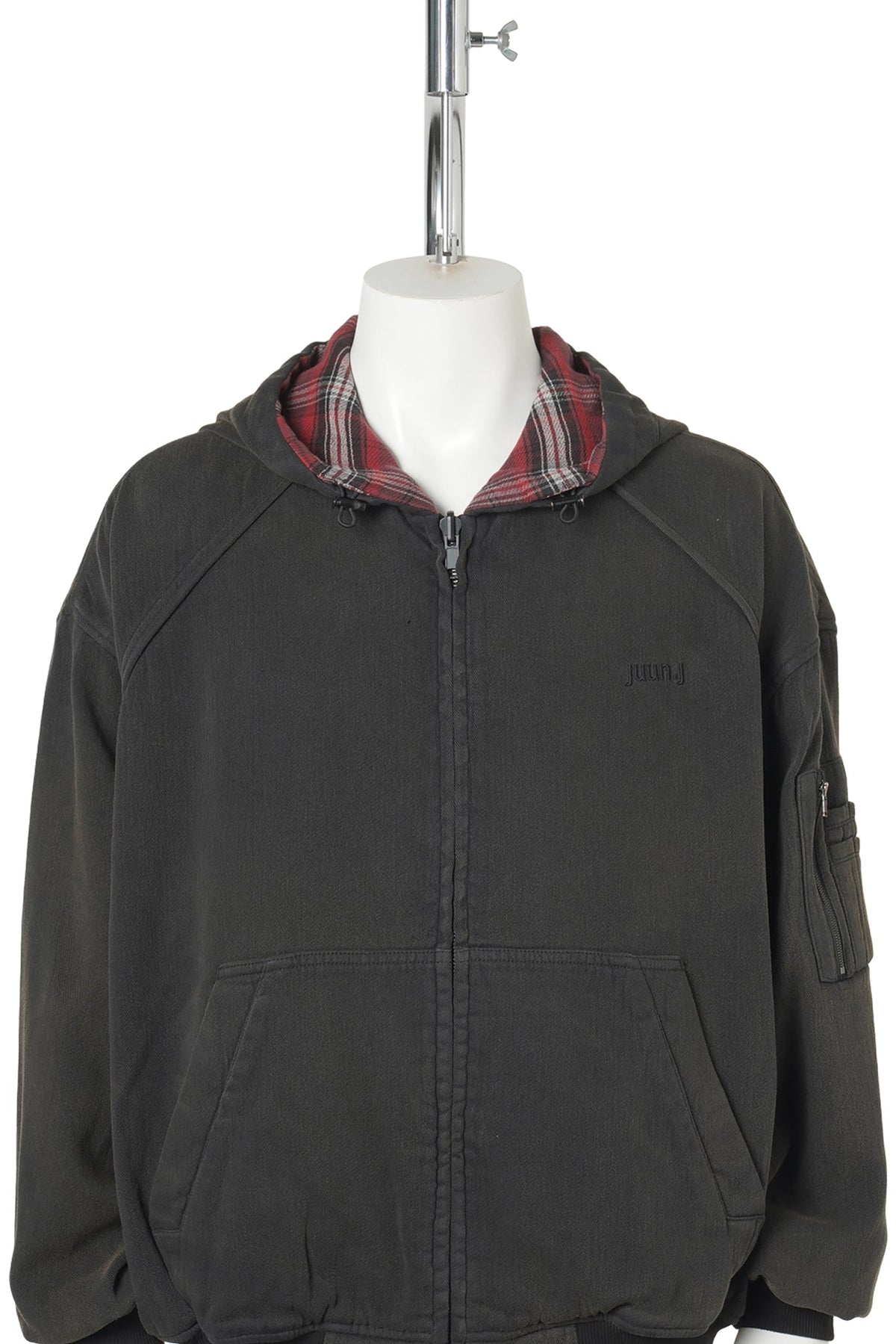 CHECK REVERSIBLE HOODIE JUMPER / BLACK