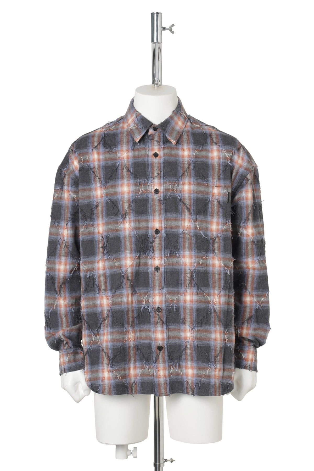 [SIGNATURE] ARGYLE NEEDLE-FRINGED CHECK LOOSE FIT SHIRT / BLUE