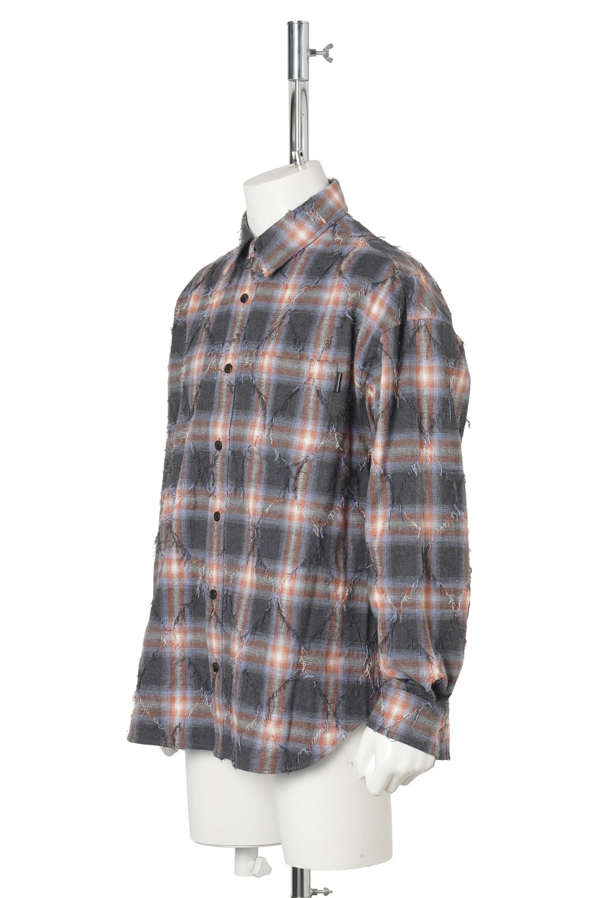 [SIGNATURE] ARGYLE NEEDLE-FRINGED CHECK LOOSE FIT SHIRT / BLUE