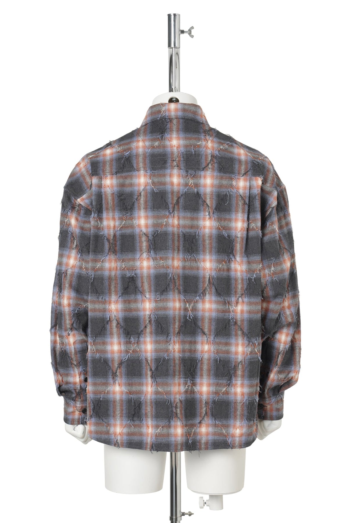 [SIGNATURE] ARGYLE NEEDLE-FRINGED CHECK LOOSE FIT SHIRT / BLUE