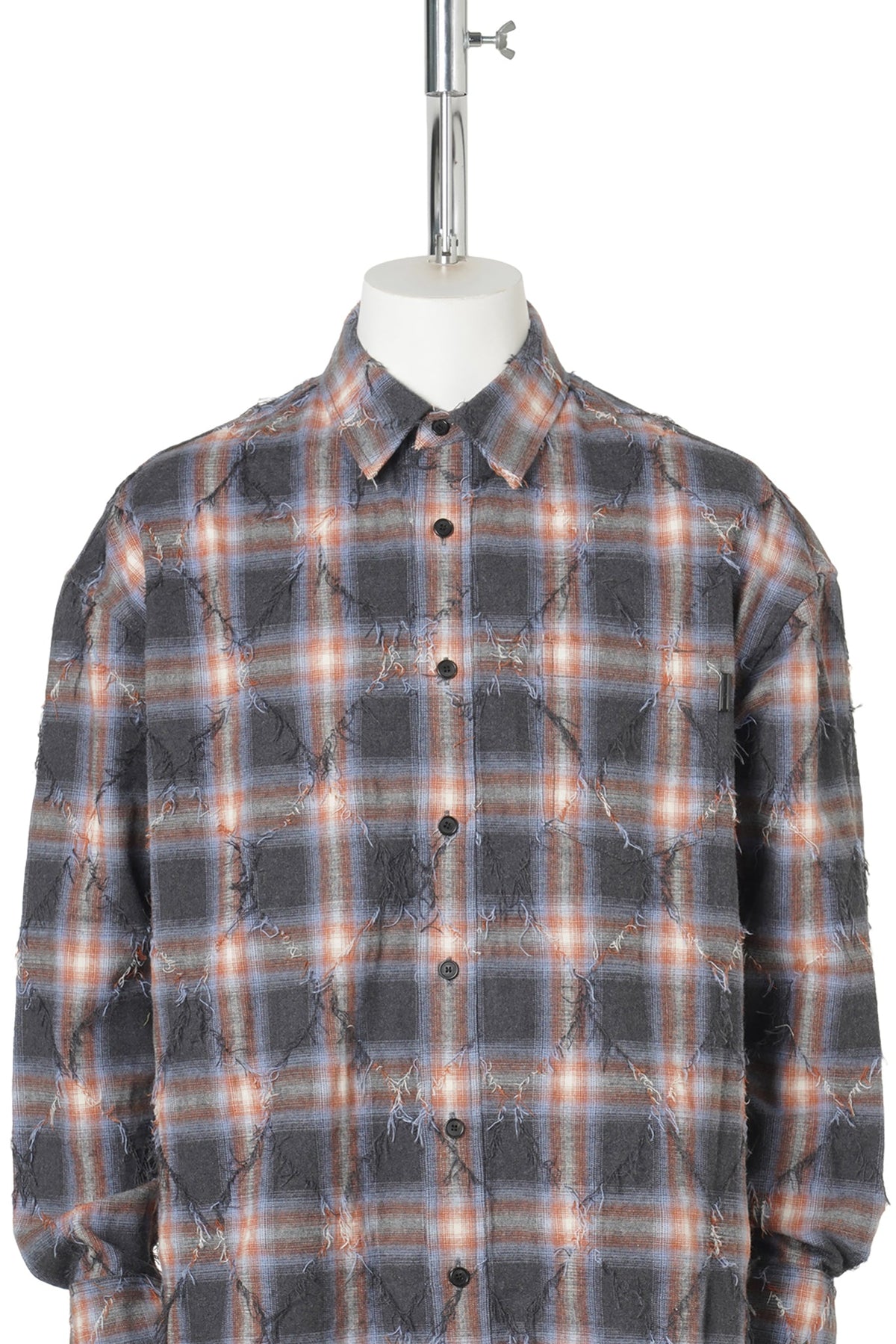 [SIGNATURE] ARGYLE NEEDLE-FRINGED CHECK LOOSE FIT SHIRT / BLUE