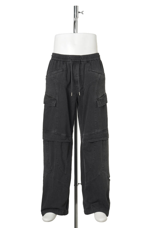[COMFORT] BIKER PANTS - BLACK DENIM / BLACK
