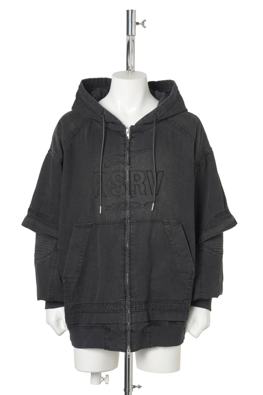 DENIM ZIP-UP HOODIE / BLACK
