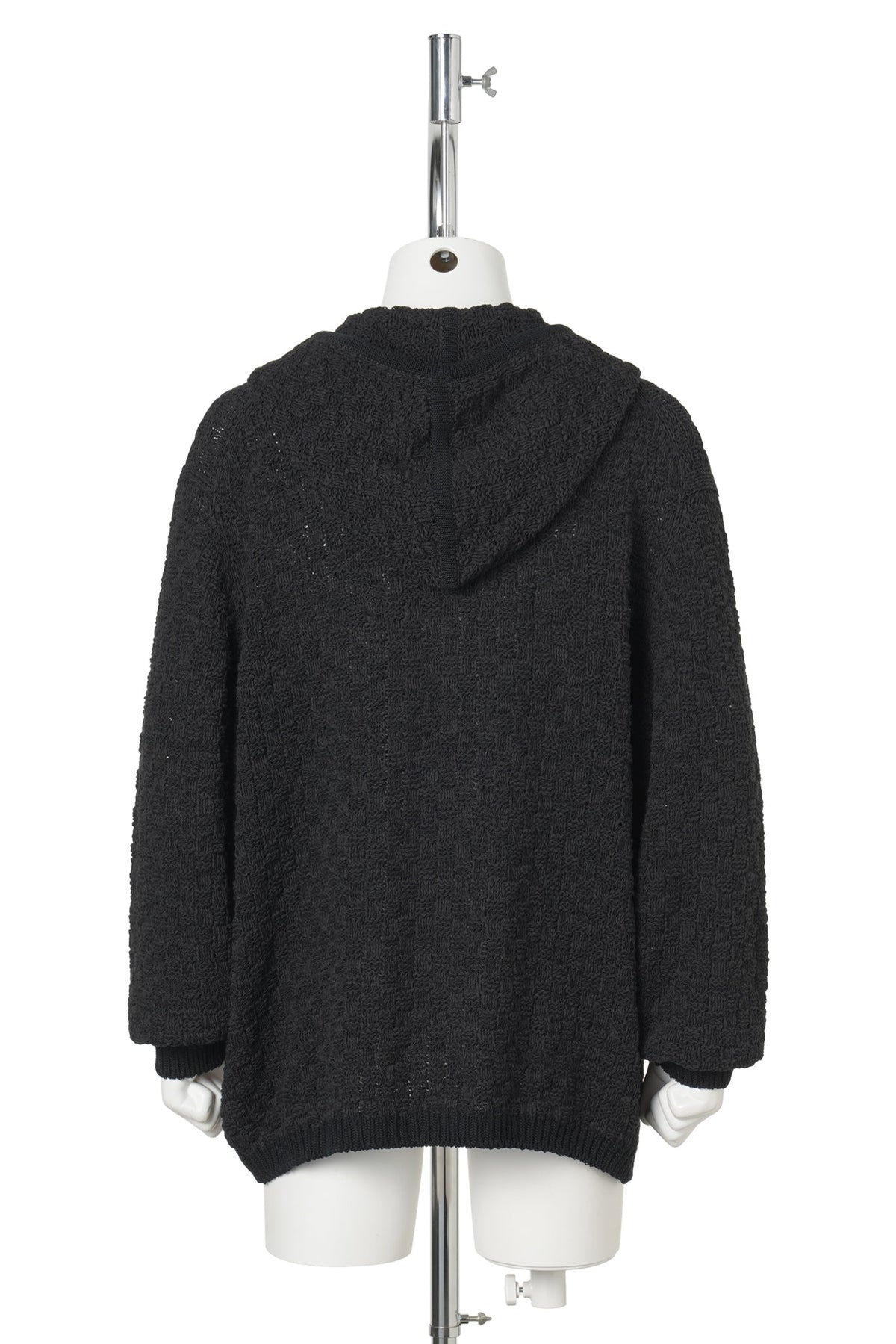 PANAMA‑WEAVE LIGHT KNIT HOOD ZIP‑UP / BLACK