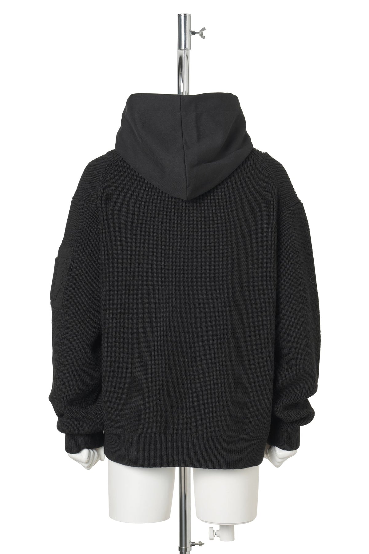 LAYERED HOOD ZIP‑UP KNIT / BLACK