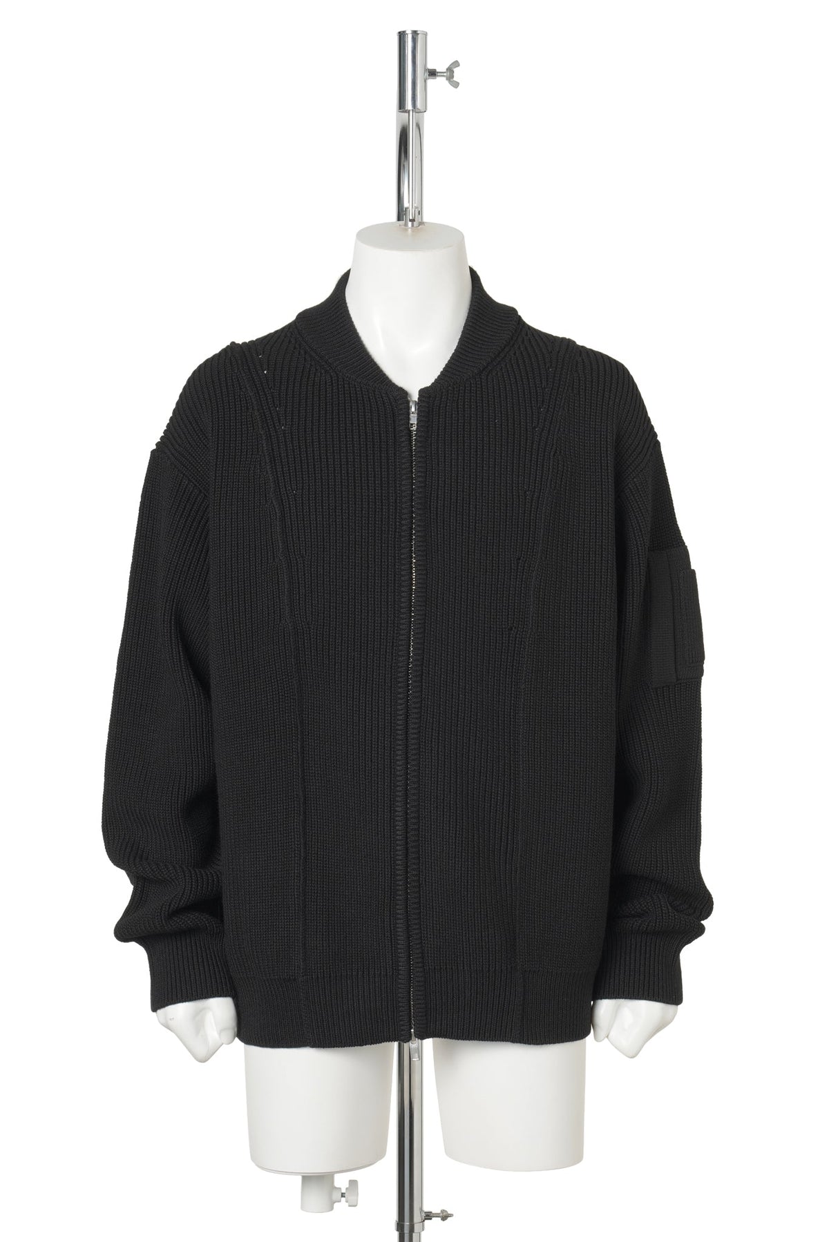 LAYERED HOOD ZIP‑UP KNIT / BLACK