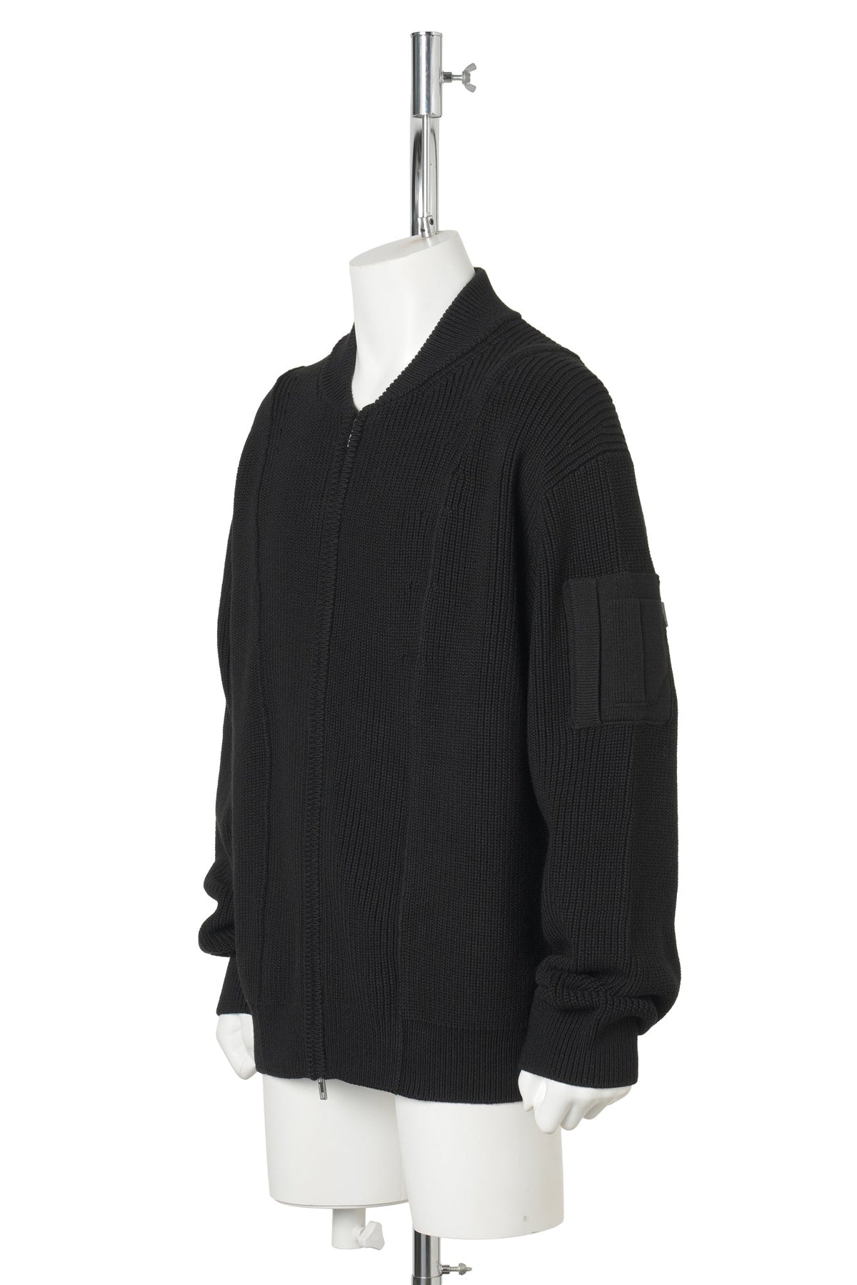 LAYERED HOOD ZIP‑UP KNIT / BLACK