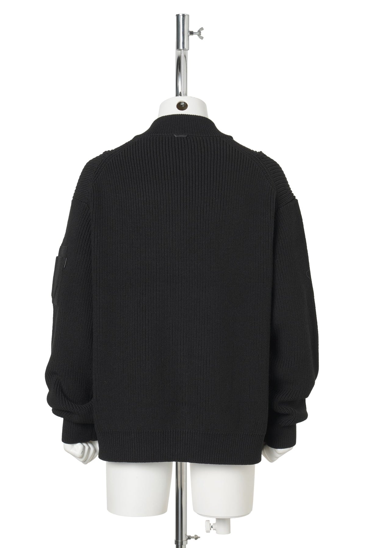 LAYERED HOOD ZIP‑UP KNIT / BLACK