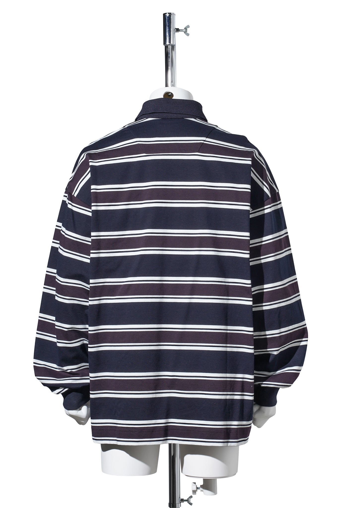 NAVY-BROWN STRIPE OVER FIT POLO LONG SLEEVE / NAVY