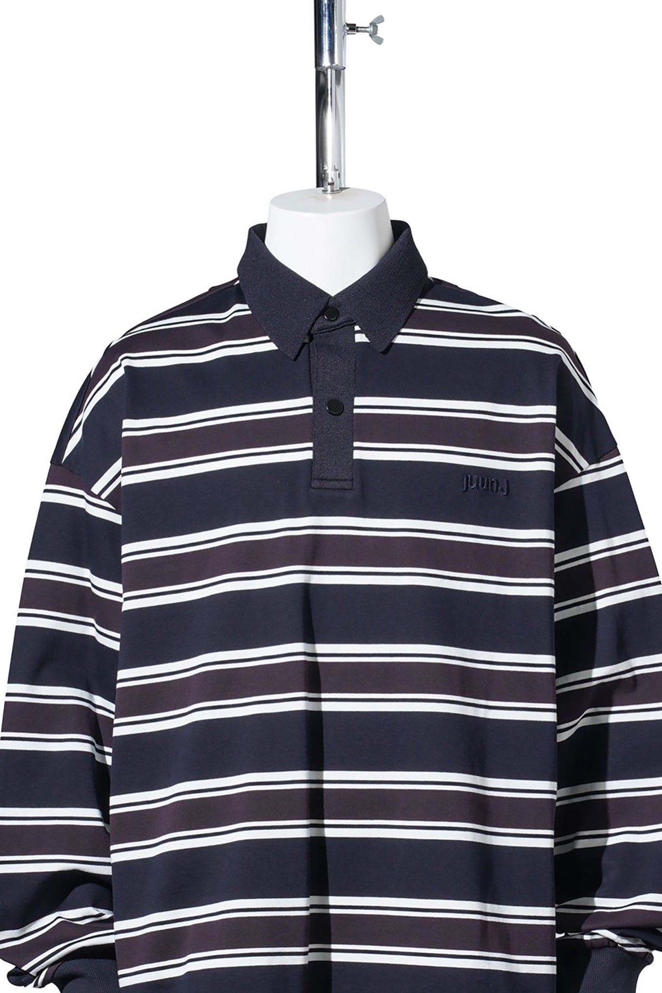 NAVY-BROWN STRIPE OVER FIT POLO LONG SLEEVE / NAVY