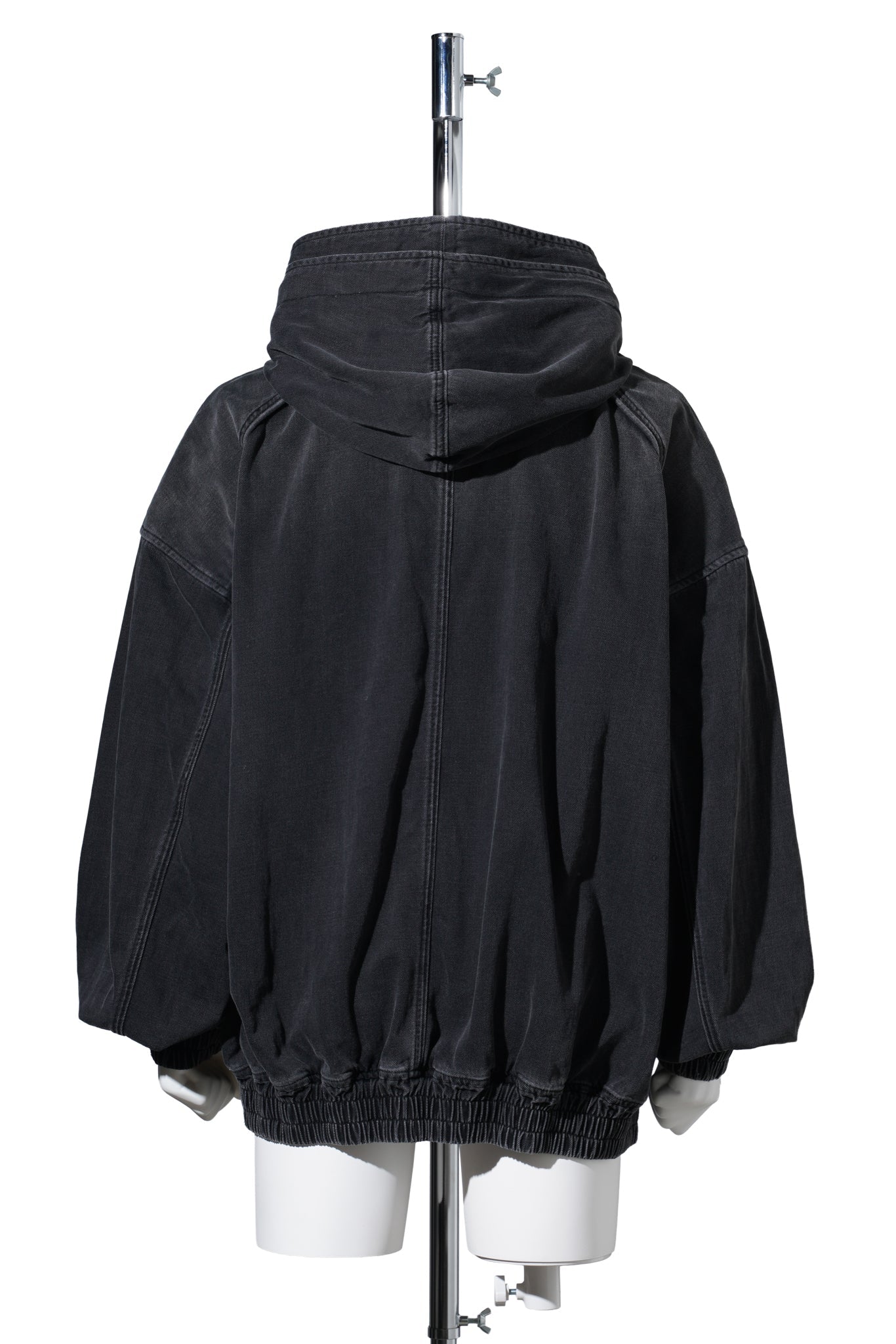 DENIM DOUBLE LAYERED ZIP-UP HOODIE / ASH