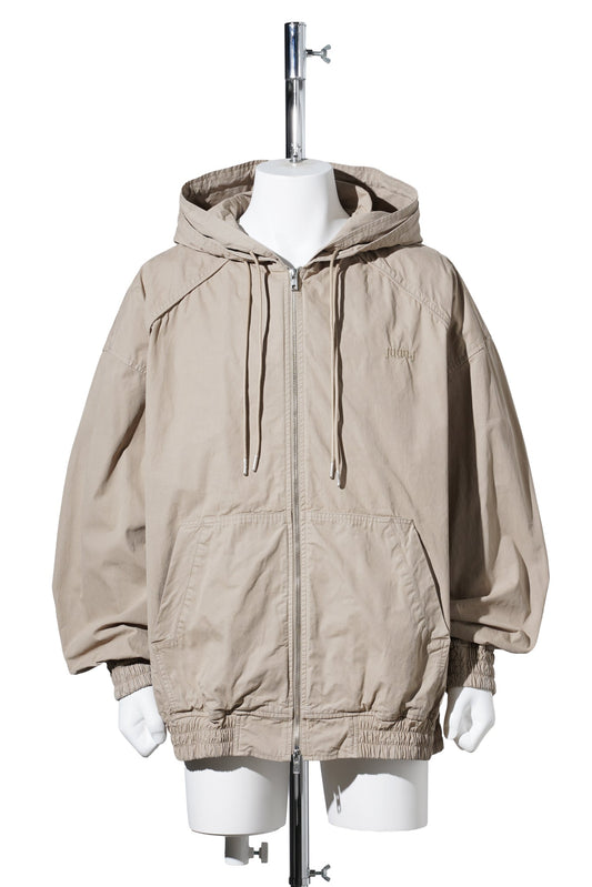 DYED COTTON DOUBLE LAYERED ZIP-UP HOODIE / BEIGE