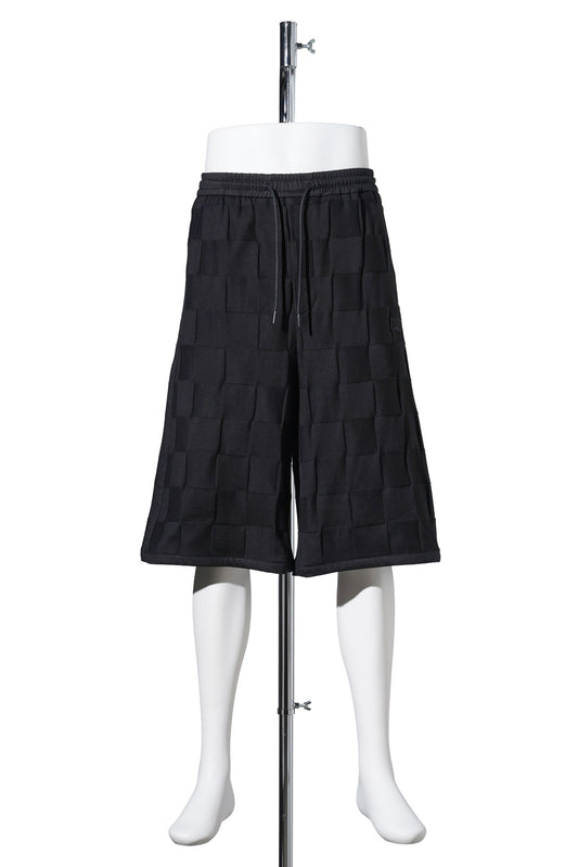 [WIDE] BORDER-CHECK JERSEY SHORTS / BLACK