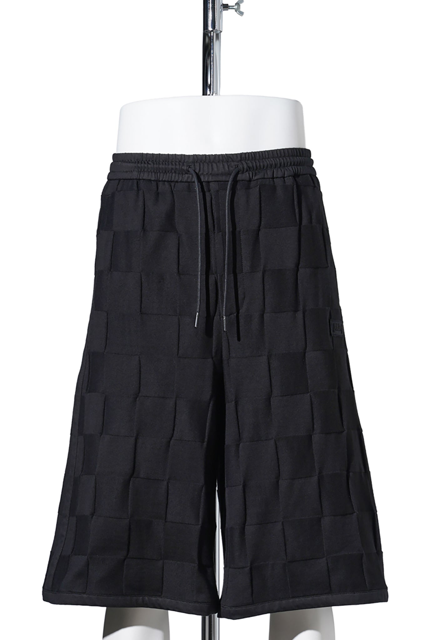 [WIDE] BORDER-CHECK JERSEY SHORTS / BLACK