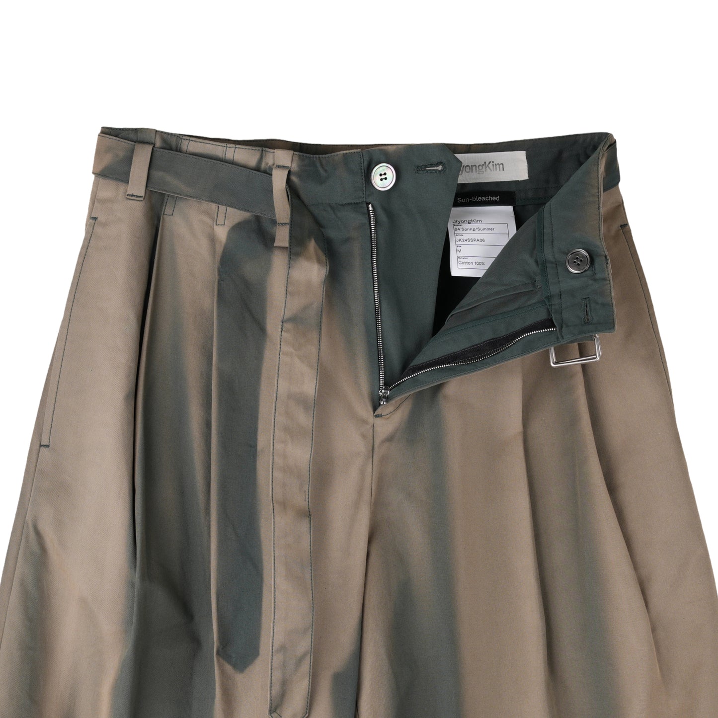 SUN-BLEACHED BELTED WIDE TROUSERS / MOSS GREEN