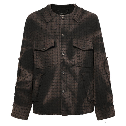 SUN-BLEACHED COLLARLESS TWEED JACKET / BLACK