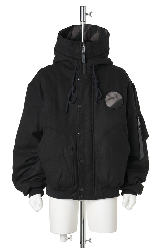 SUN-BLEACHED SPLIT-HOOD FLIGHT JACKET / BLACK
