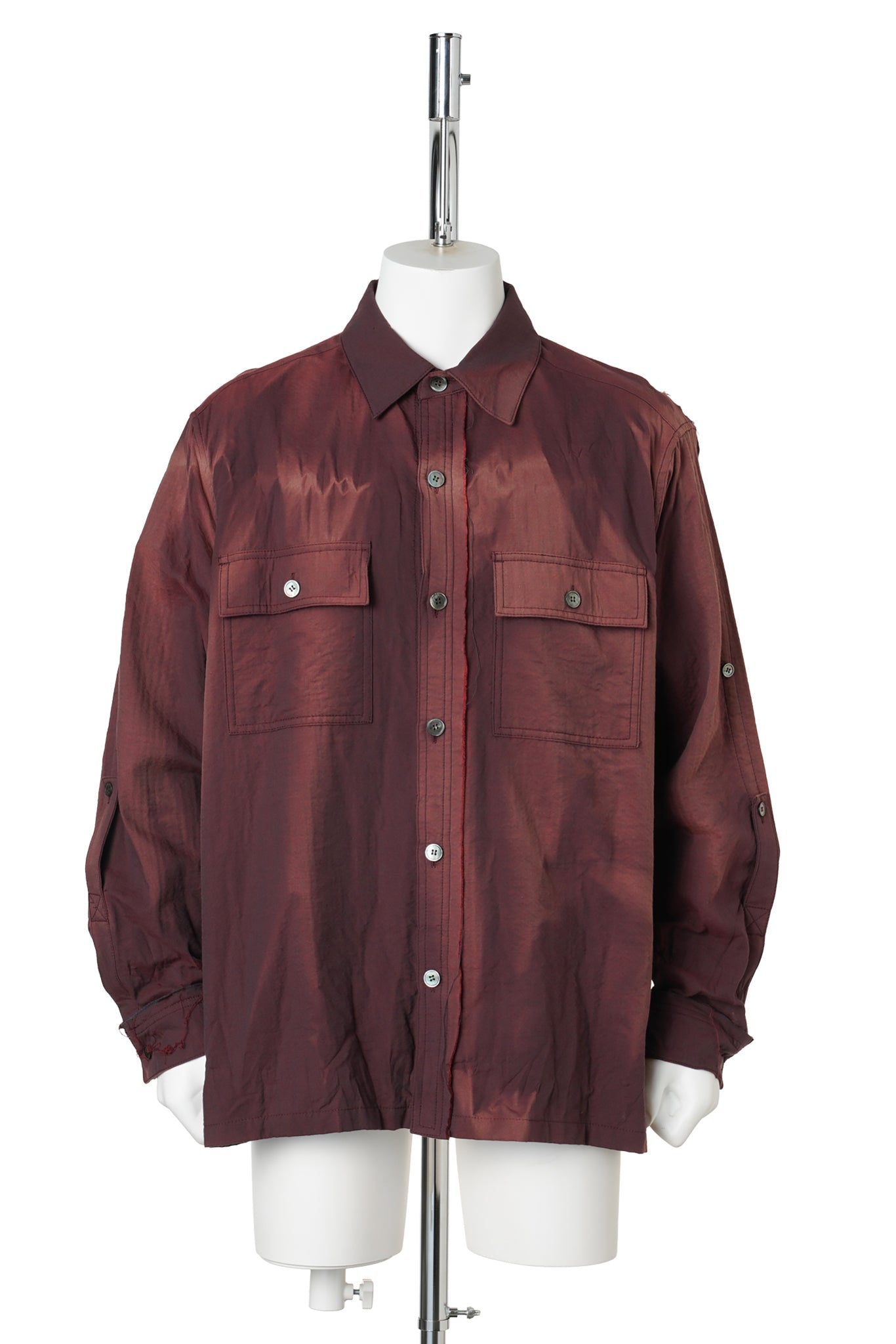 SUN-BLEACHED RAW-EDGE SHIRT / BURGUNDY