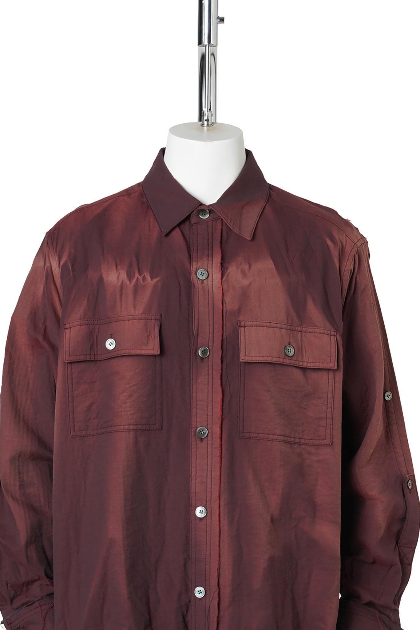 SUN-BLEACHED RAW-EDGE SHIRT / BURGUNDY