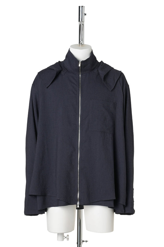 HOODED LAYERED ZIP-UP SHIRT / NAVY