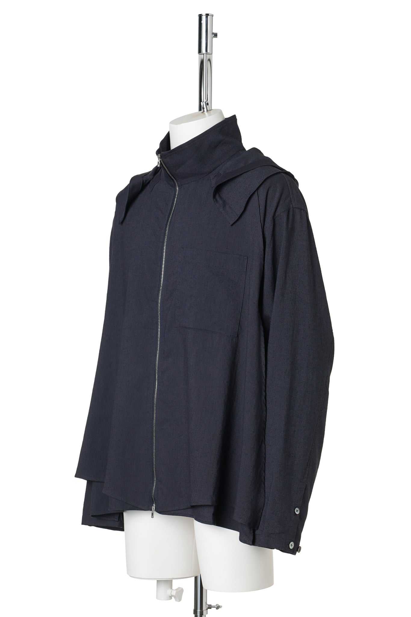 HOODED LAYERED ZIP-UP SHIRT / NAVY