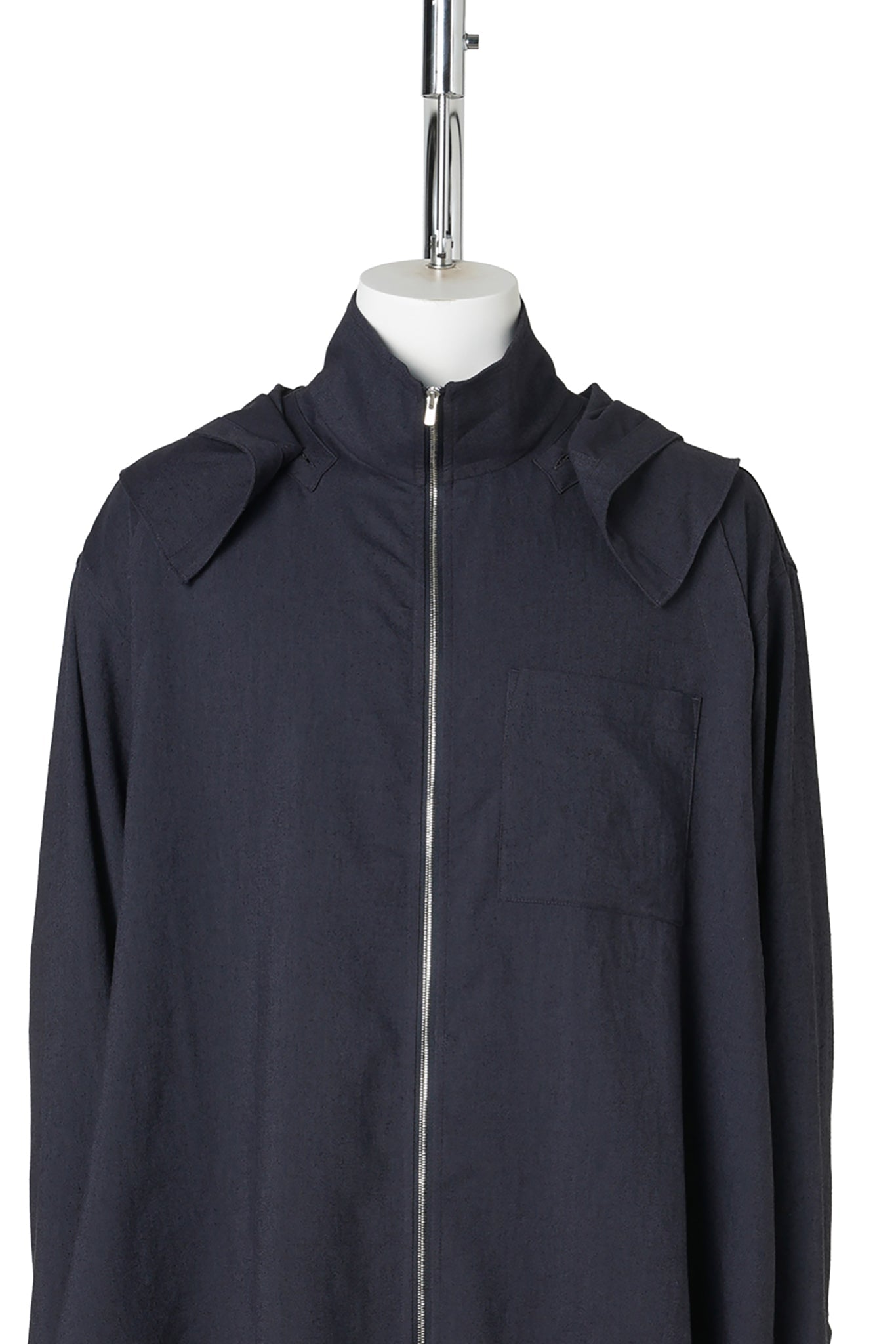 HOODED LAYERED ZIP-UP SHIRT / NAVY