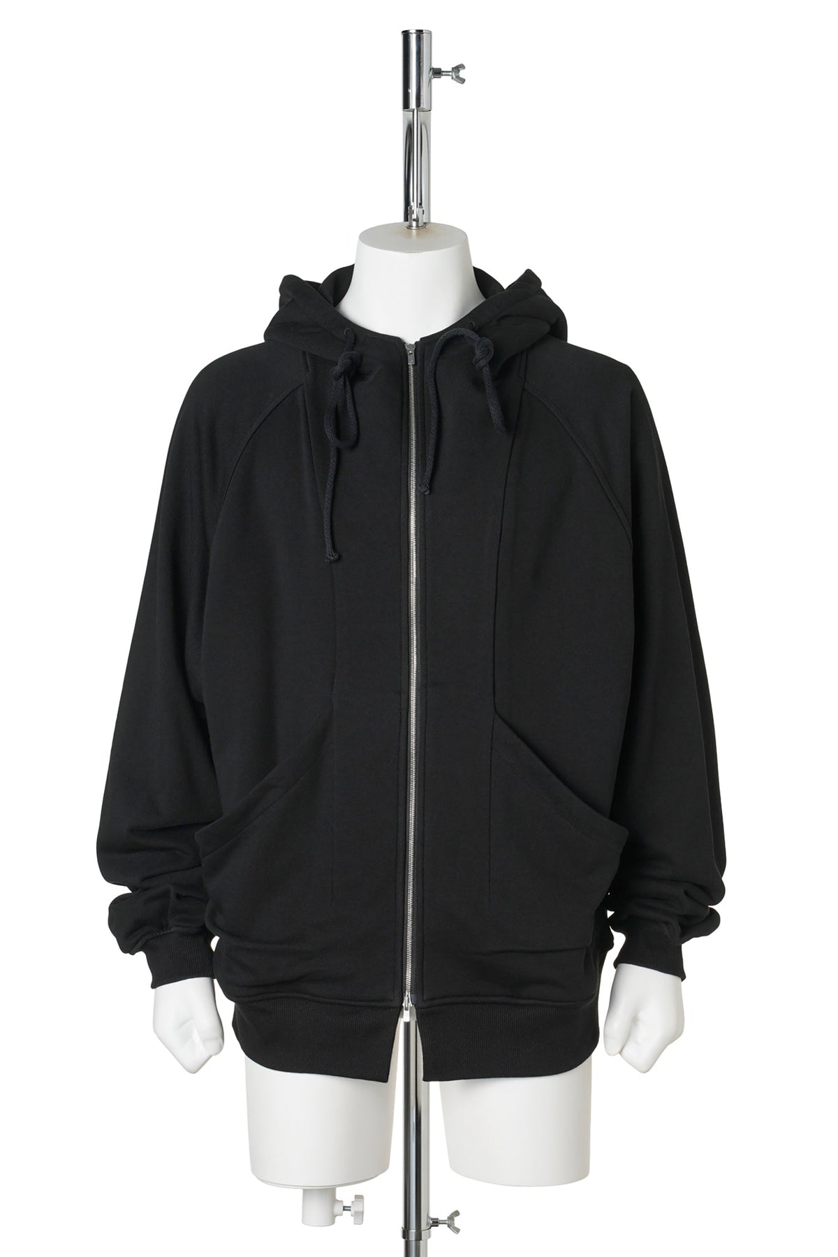 DRAPED ZIP-UP HOODIE / BLACK