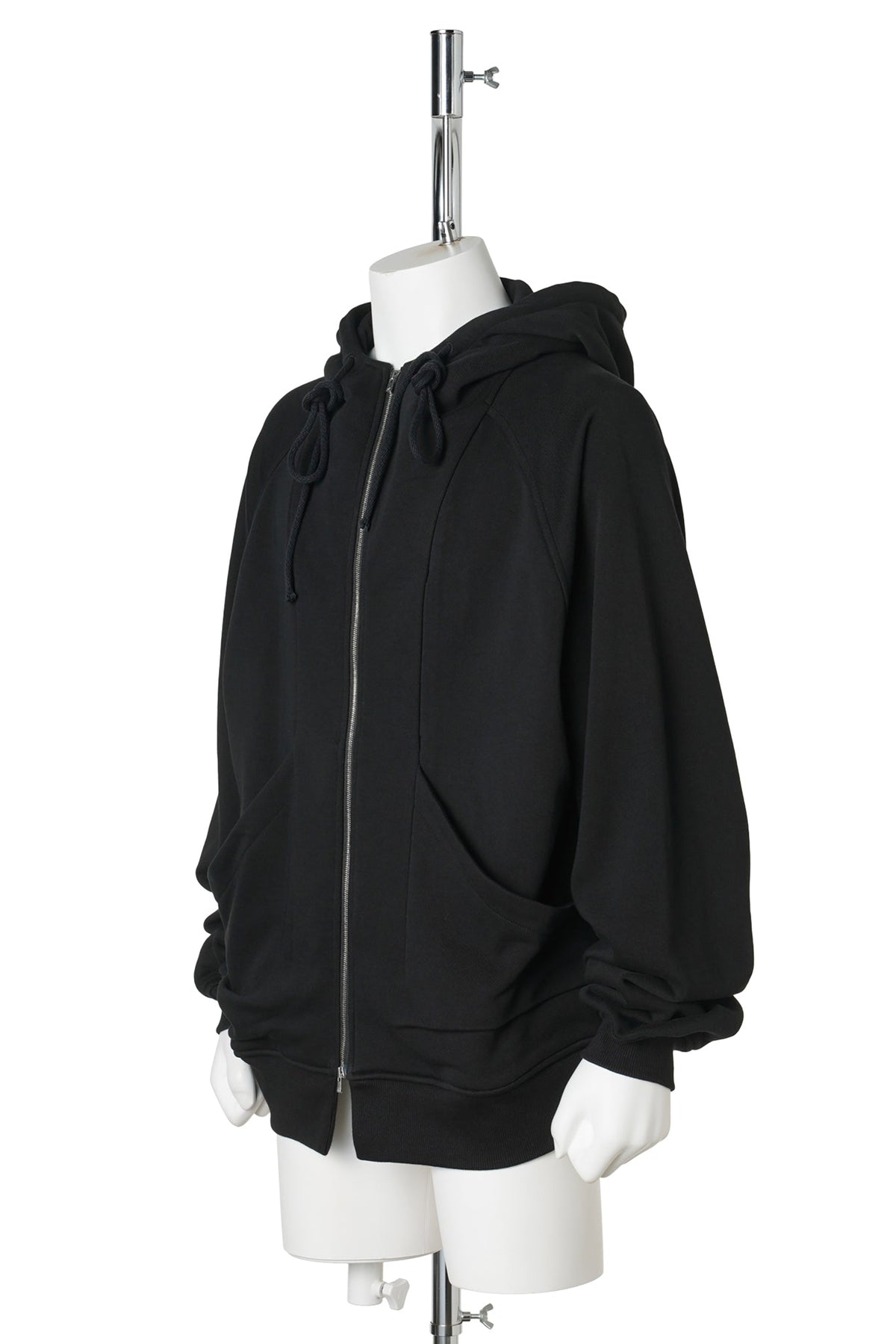 DRAPED ZIP-UP HOODIE / BLACK