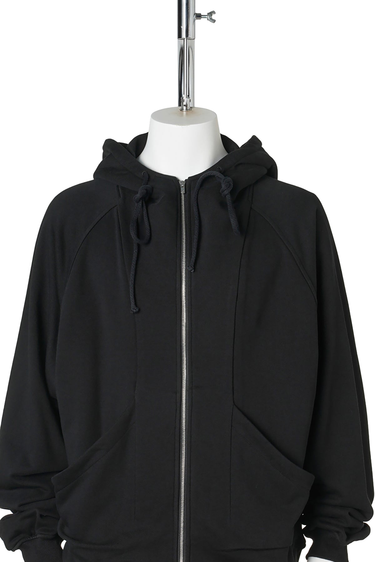 DRAPED ZIP-UP HOODIE / BLACK